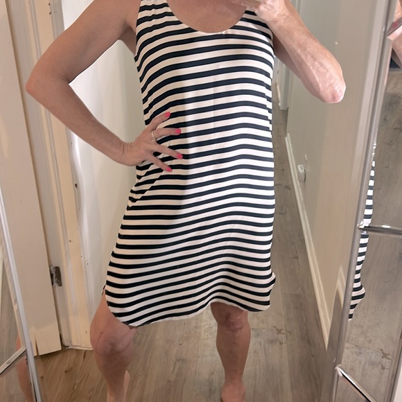 LOFT Navy blue and white striped sleeveless scoop neck dress in size medium - Picture 6 of 11